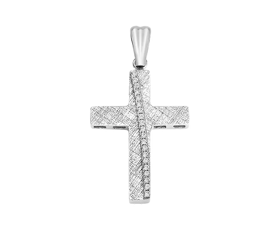 WOMAN CROSS PENDANT WITH STONES 14 CARAT WHITE GOLD