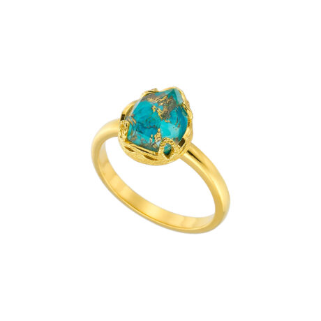 TURQUOISE BISBEE RING 24 CARAT GOLD FILLED SILVER 925