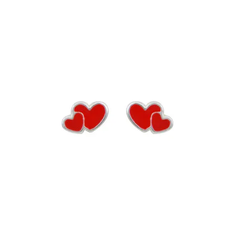 RED DOUBLE HEART EARRINGS SILVER 925