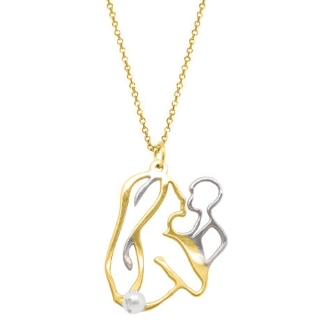 MOTHER AND CHILD NECKLACE WITH PEARL TWO-TONE 14 CARAT GOLD