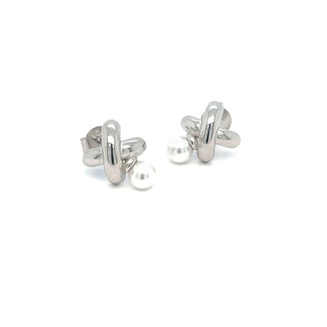 knot and pearl stud earrings silver 925