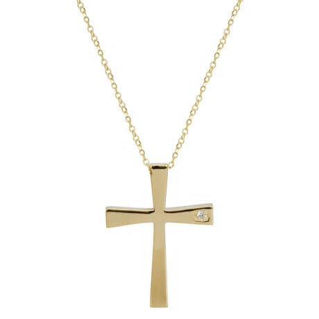 14K Gold Cross Necklace with Cubic Zirconia – Elegant Minimalist Faith Pendant