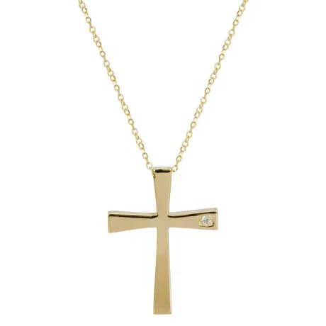 14K Gold Cross Necklace with Cubic Zirconia – Elegant Minimalist Faith Pendant