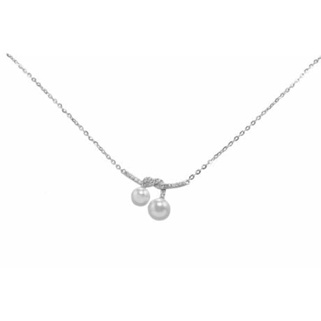 925 Sterling Silver Necklace with Cubic Zirconia & Freshwater Pearls – Elegant Double Pearl Pendant