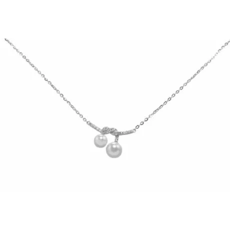 925 Sterling Silver Necklace with Cubic Zirconia & Freshwater Pearls – Elegant Double Pearl Pendant