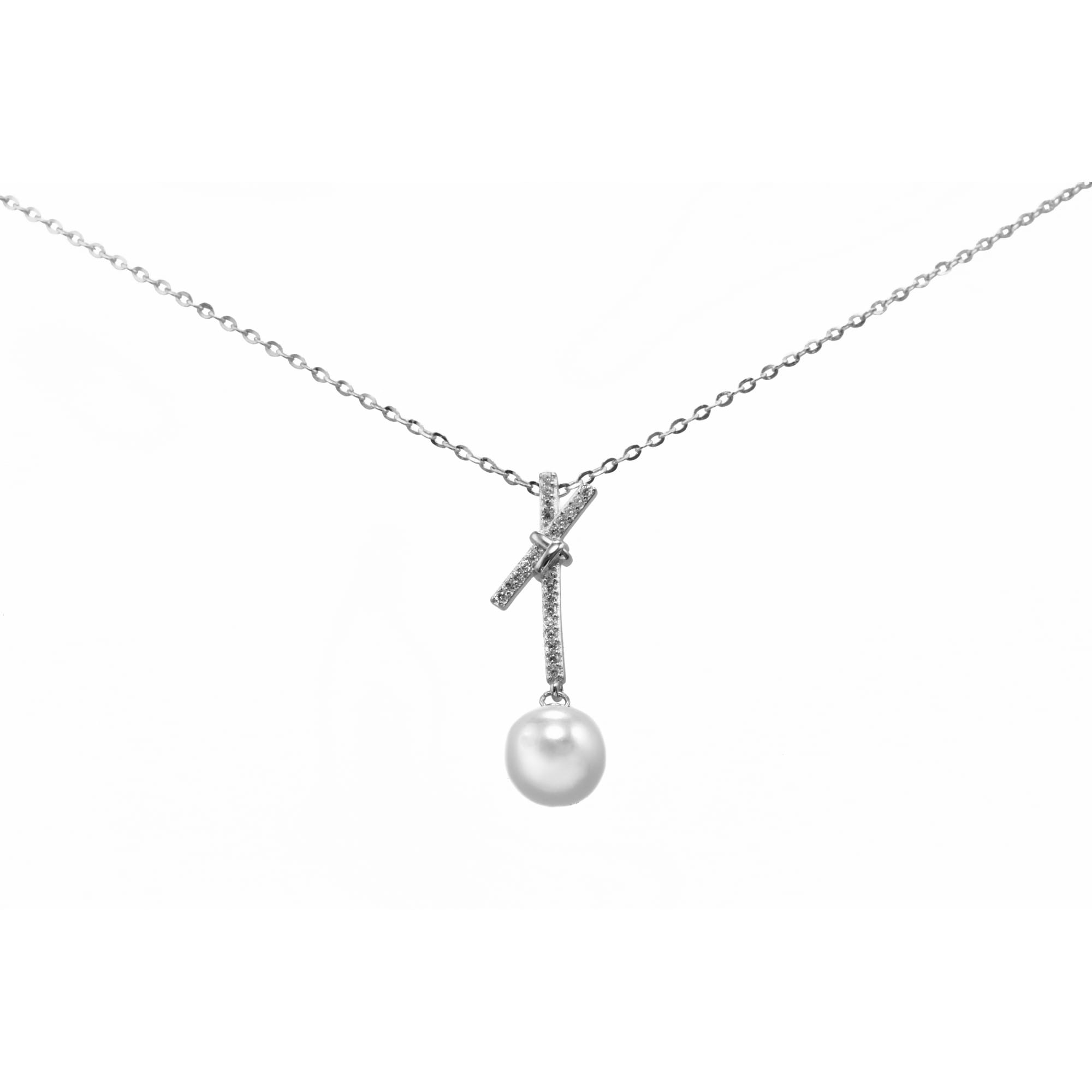 Elegant 925 Sterling Silver Necklace with Cubic Zirconia & Freshwater Pearl