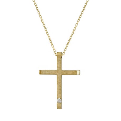14K Gold Cross Necklace with Cubic Zirconia – Minimalist Faith Pendant