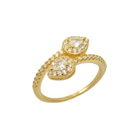 Gold-Plated 925 Silver Rosette Open Ring with Pear-Cut Edge Details – Radiant Statement Elegance