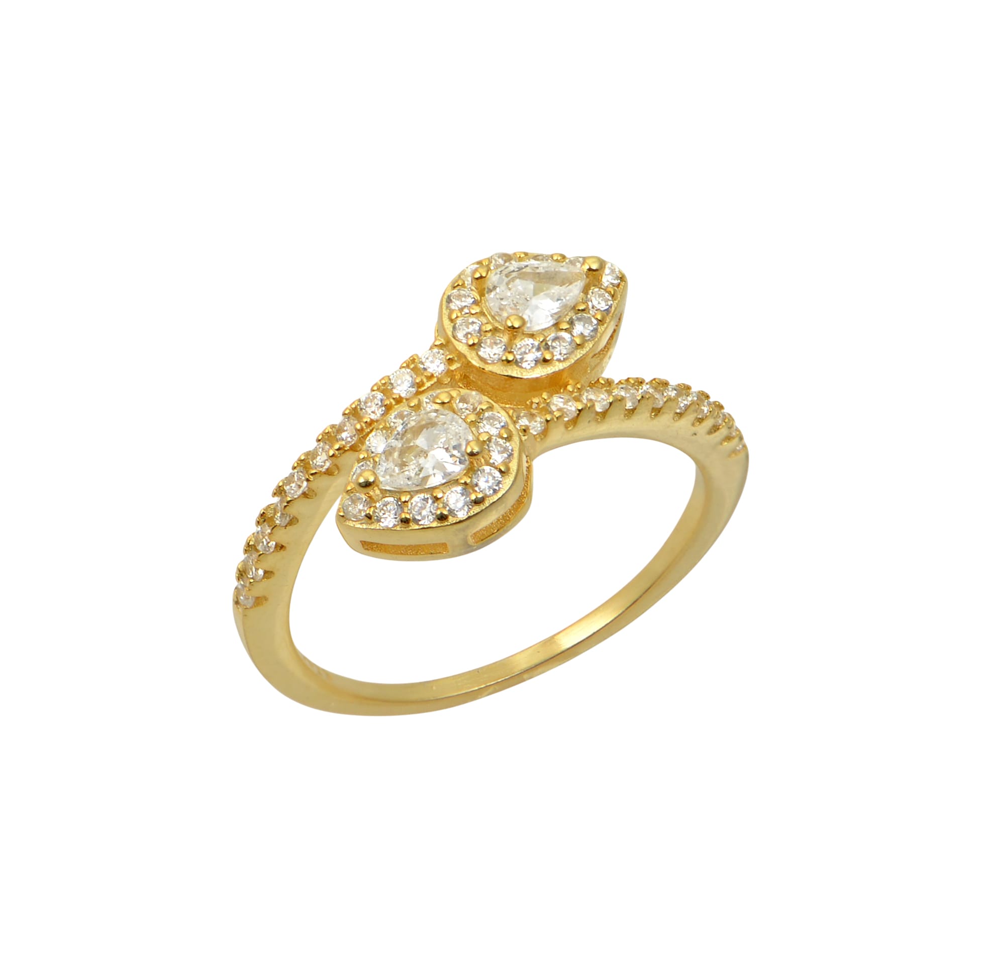 Gold-Plated 925 Silver Rosette Open Ring with Pear-Cut Edge Details – Radiant Statement Elegance