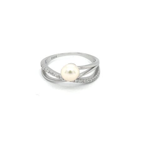 pearl ring twisted crossover band ring silver 925