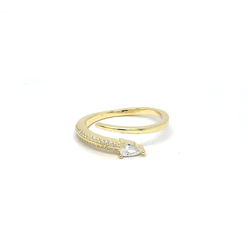open ring with pear-cut stone gold-plated silver 925