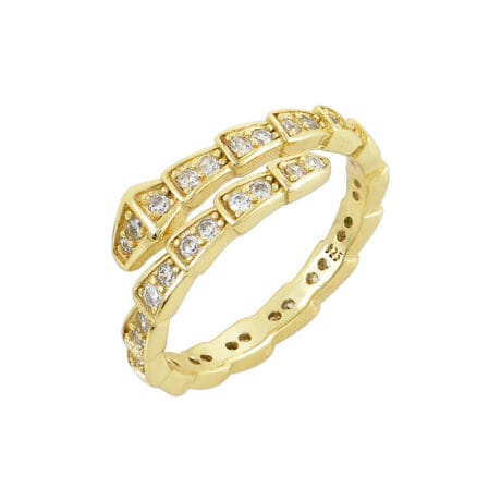 Gold-Plated 925 Silver Snake Ring with Open Wrap Design – Zirconia Elegance