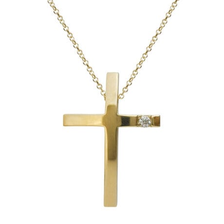 14K Gold Cross Necklace with Right-Side Cubic Zirconia Accent – Refined Faith Design