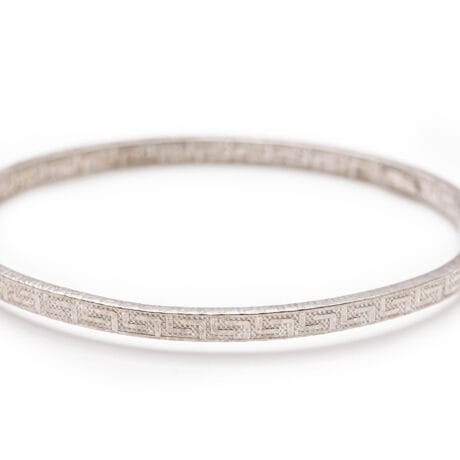 925 Silver Greca Bangle Bracelet with Embossed Pattern & Safety Clasp – Timeless Minimal Elegance