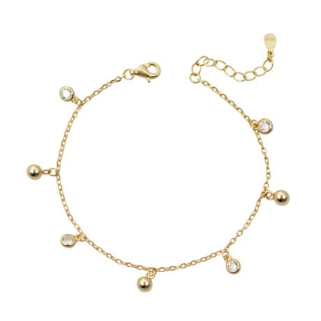 Bracelet with Spheres & Bezel Cubic Zirconia Gold-plated Silver 925 – Delicate Modern Charm