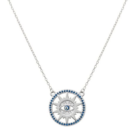 Silver 925 Sun Eye Necklace with Blue Zirconia Circle – Celestial Protection Elegance