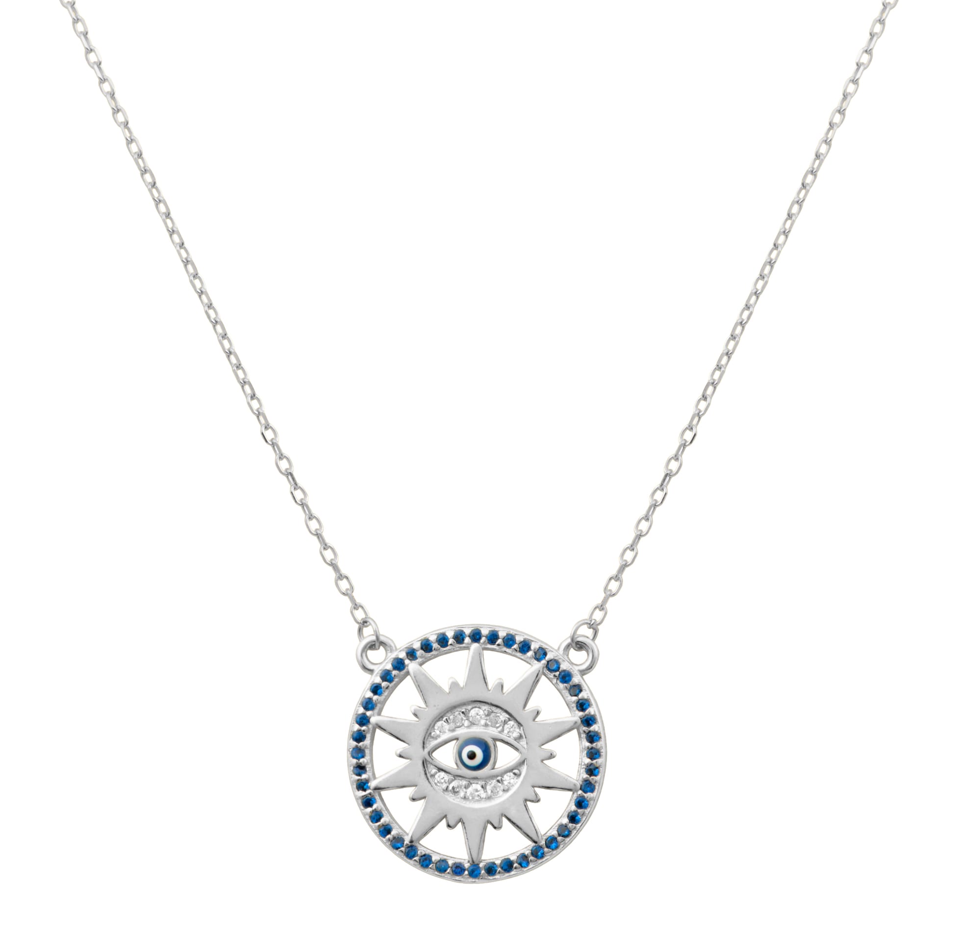 Silver 925 Sun Eye Necklace with Blue Zirconia Circle – Celestial Protection Elegance