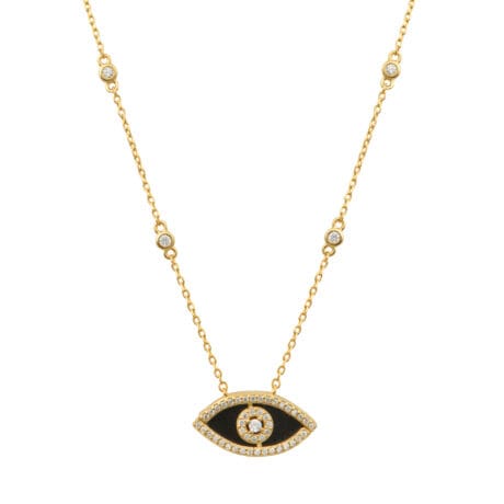 Onyx Eye Necklace with Halo Gold-plated Silver 925