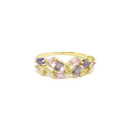 Multicolor Baguette Stones Ring Gold-plated Silver 925 – Pastel Modern Elegance