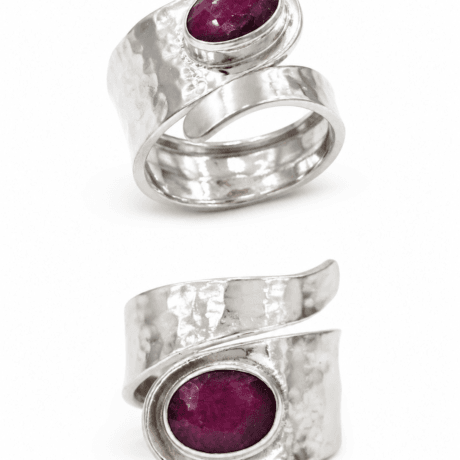 Greek Handmade Hammered Ruby Ring Silver 925