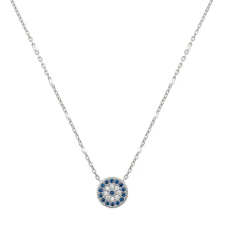 Blue and White Evil Eye Necklace with White Enamel Silver 925