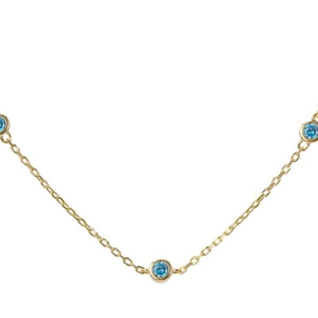 Triple Blue Topaz Bezel Necklace Gold plated Silver 925
