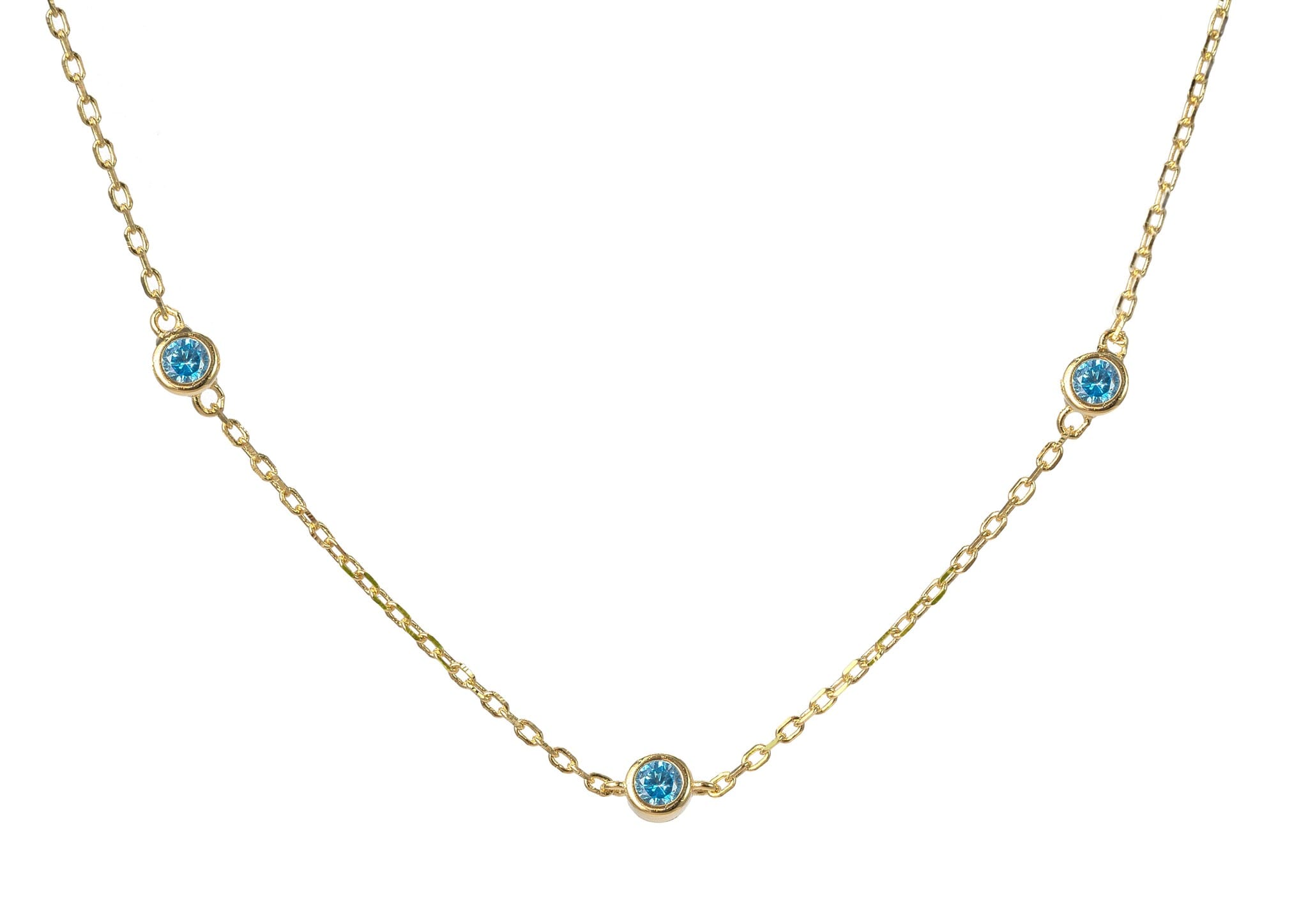 Triple Blue Topaz Bezel Necklace Gold plated Silver 925