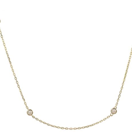 Station Necklace with 8 Bezel-Set White stones Gold plated Silver 925