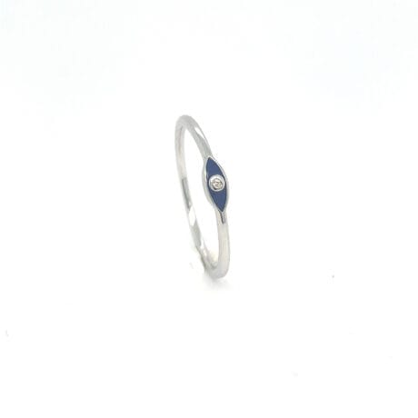 Evil Eye Delicate Ring with Blue Enamel Silver 925