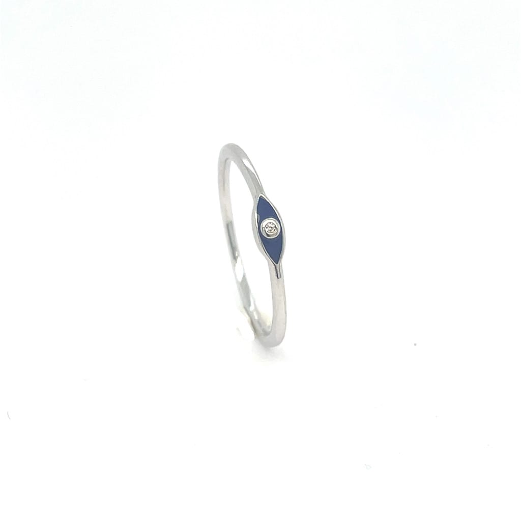 Evil Eye Delicate Ring with Blue Enamel Silver 925