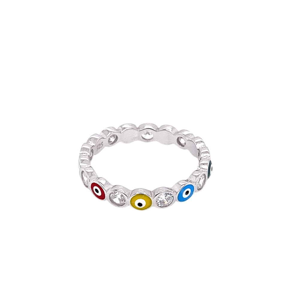 Evil Eye Eternity Ring with Stones and Multicolor Enamel Silver 925