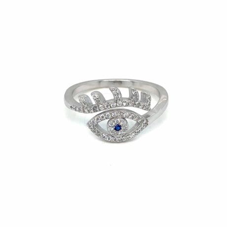 Evil Eye Open Ring with Cubic Zirconia Silver 925
