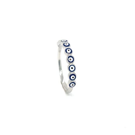 Half Eternity Evil Eye Ring with Blue Enamel Silver 925