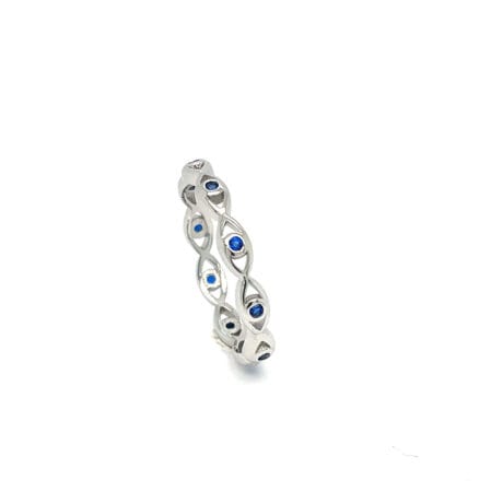 Evil Eye Eternity Ring with Blue Cubic Zirconia Silver 925