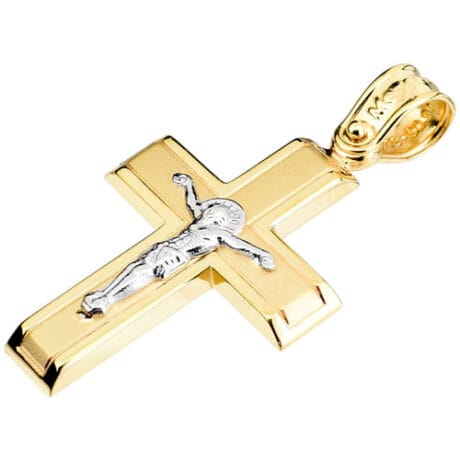Double-Sided Crucifix Pendant with Christening Scene on Reverse 9K Gold