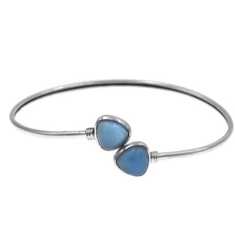 Open Bangle Bracelet with Dual Blue Chalcedony Triangle Stones Silver 925