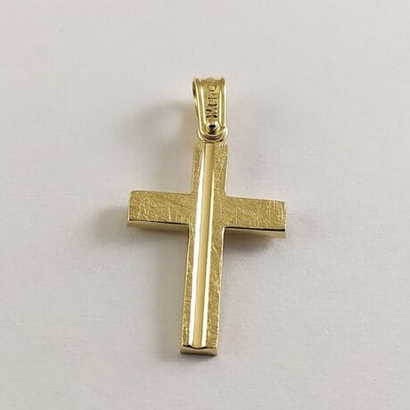Double-Sided Ice Texture Cross Pendant with Baptism of Jesus 14K Gold