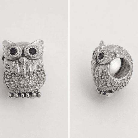 Owl Charm Pendant with Blue Cubic Zirconia Eyes Silver 925