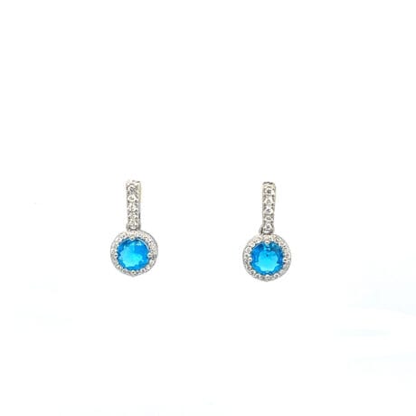 Halo Drop Earrings with Aqua Cubic Zirconia