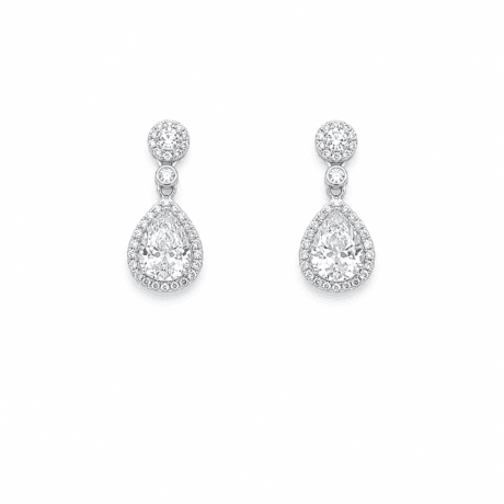 Teardrop Drop Earrings with Halo-Cut Stones Silver 925