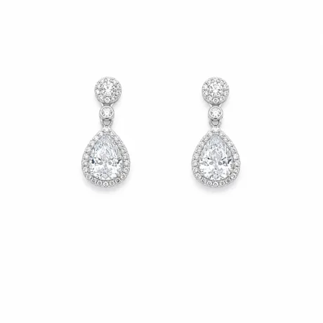 Teardrop Drop Earrings with Halo-Cut Stones Silver 925