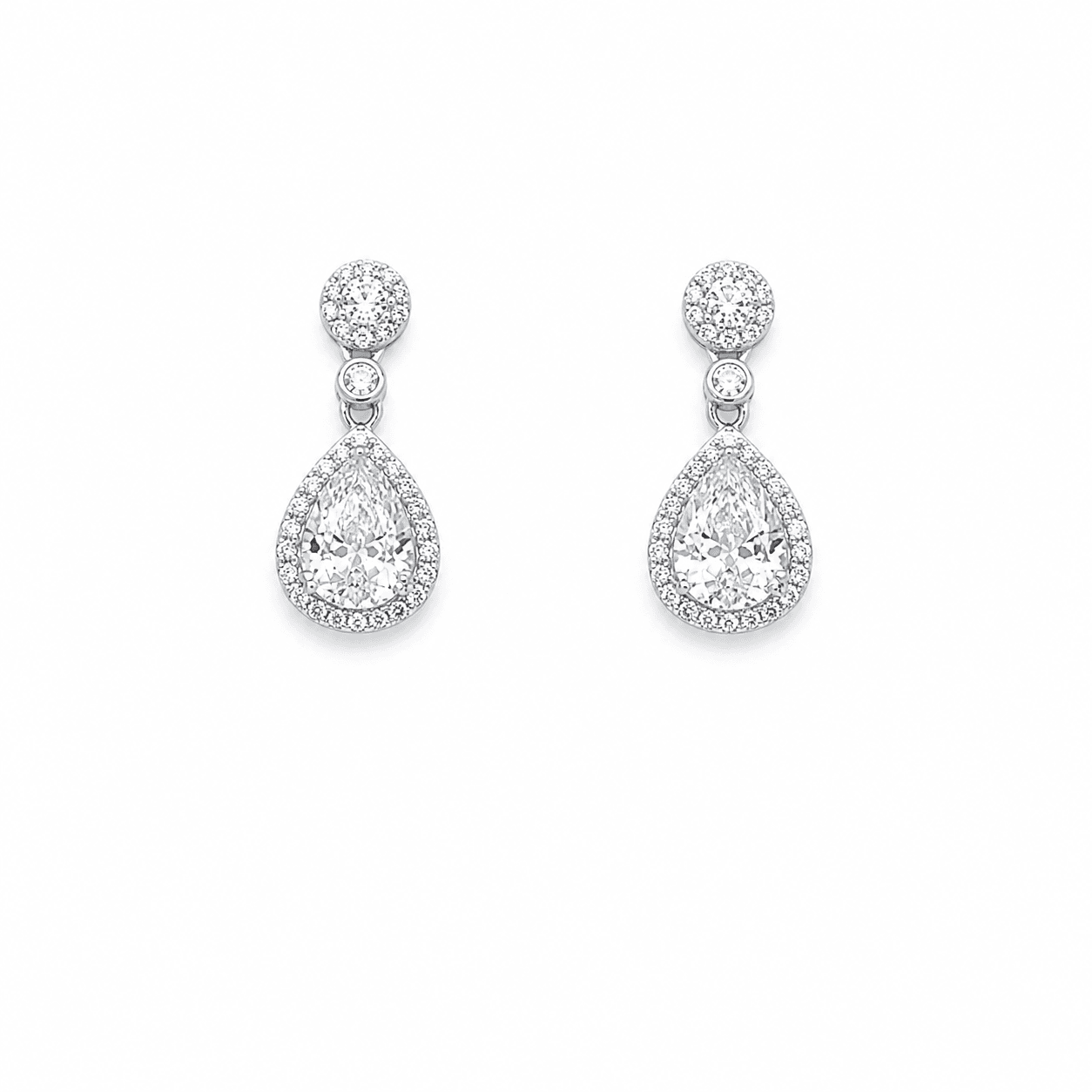 Teardrop Drop Earrings with Halo-Cut Stones Silver 925