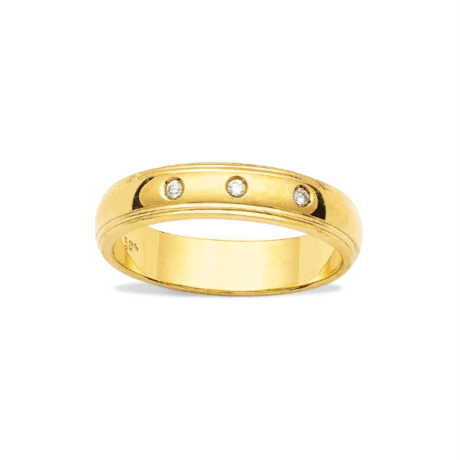 Wedding Bands with Three Stones with Parallel lines 14K Gold