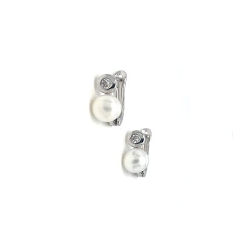 Freshwater Pearl Earrings with Bezel-Set Stone Silver 925