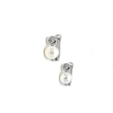 Freshwater Pearl Earrings with Bezel-Set Stone Silver 925