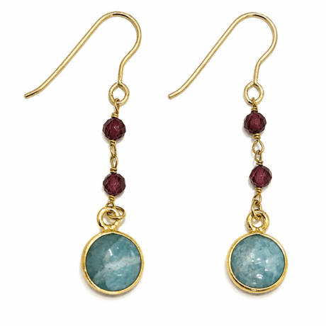 Amazonite Drop Earrings with Garnet Gold-Plated Silver 925