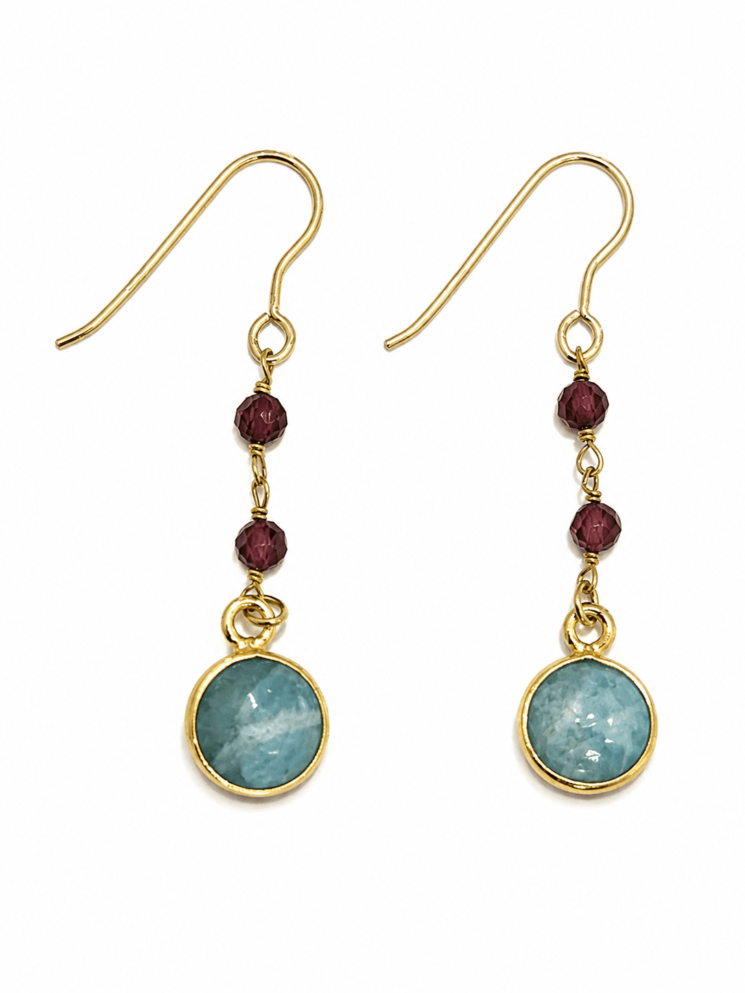 Amazonite Drop Earrings with Garnet Gold-Plated Silver 925