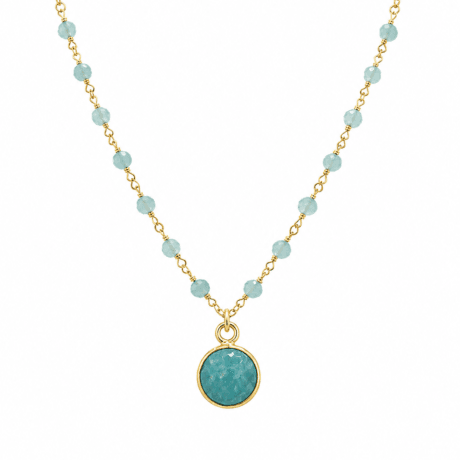 Aquamarine Half Rosario Necklace with Amazonite Pendant Gold-Plated 925 Silver