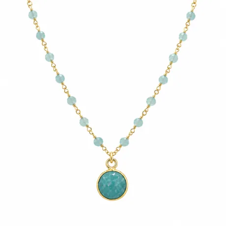 Aquamarine Half Rosario Necklace with Amazonite Pendant Gold-Plated 925 Silver