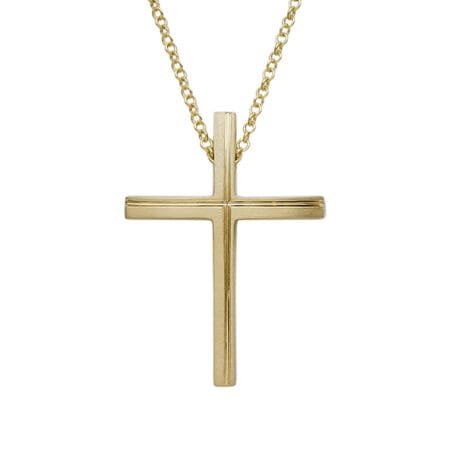 Gold Cross Necklace with Central Groove Detail14 Carat Gold